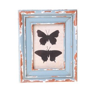 Fotorahmen mit Schmetterlingen, Shabby Chic, 13 x 11 cm, Blau
