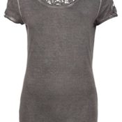 Urban Surface Damen T-Shirt Spitze Häkeleinsatz Rundhals Vintage Look dark-grey M