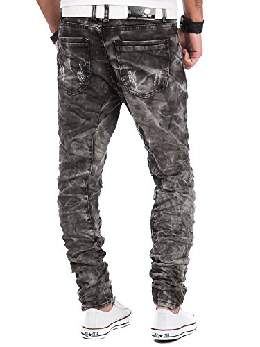 Jogg Jeans Herren Sweatpants Hose Denim Destroyed Vintage Clubwear Chino Kosmo Japan Style Look Used Grau (W31/L32)1