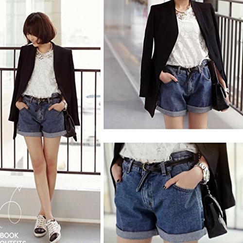 Mytom® Frauen Damen Vintage Blue Ausgefranste lose, lockere Baggy Shorts Boyfriend Stretch Denim Jeans Hotpants, mit hoher Taille Oversize Crimp Jean Shorts Fashion Hosen mit Gürtel inklusive, 2 Farbauswahl.2