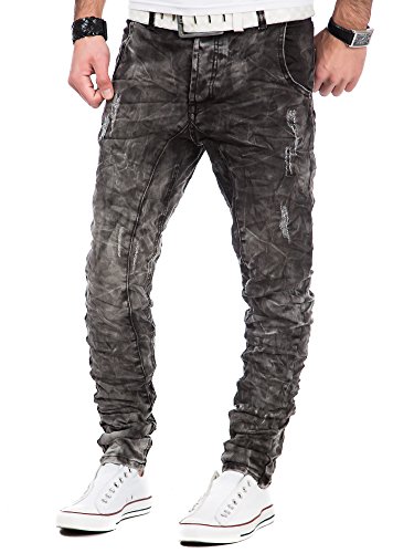 Jogg Jeans Herren Sweatpants Hose Denim Destroyed Vintage Clubwear Chino Kosmo Japan Style Look Used Grau (W31/L32)