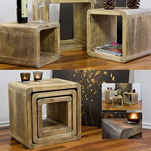 NEG Tisch-Set VINUJA (naturbraun) 3-tlg. Nachttisch/Beistelltisch (Echtholz: 44/36/28x35cm)