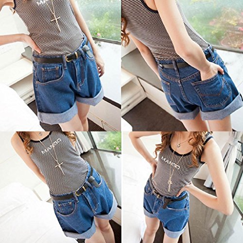 Mytom® Frauen Damen Vintage Blue Ausgefranste lose, lockere Baggy Shorts Boyfriend Stretch Denim Jeans Hotpants, mit hoher Taille Oversize Crimp Jean Shorts Fashion Hosen mit Gürtel inklusive, 2 Farbauswahl.4